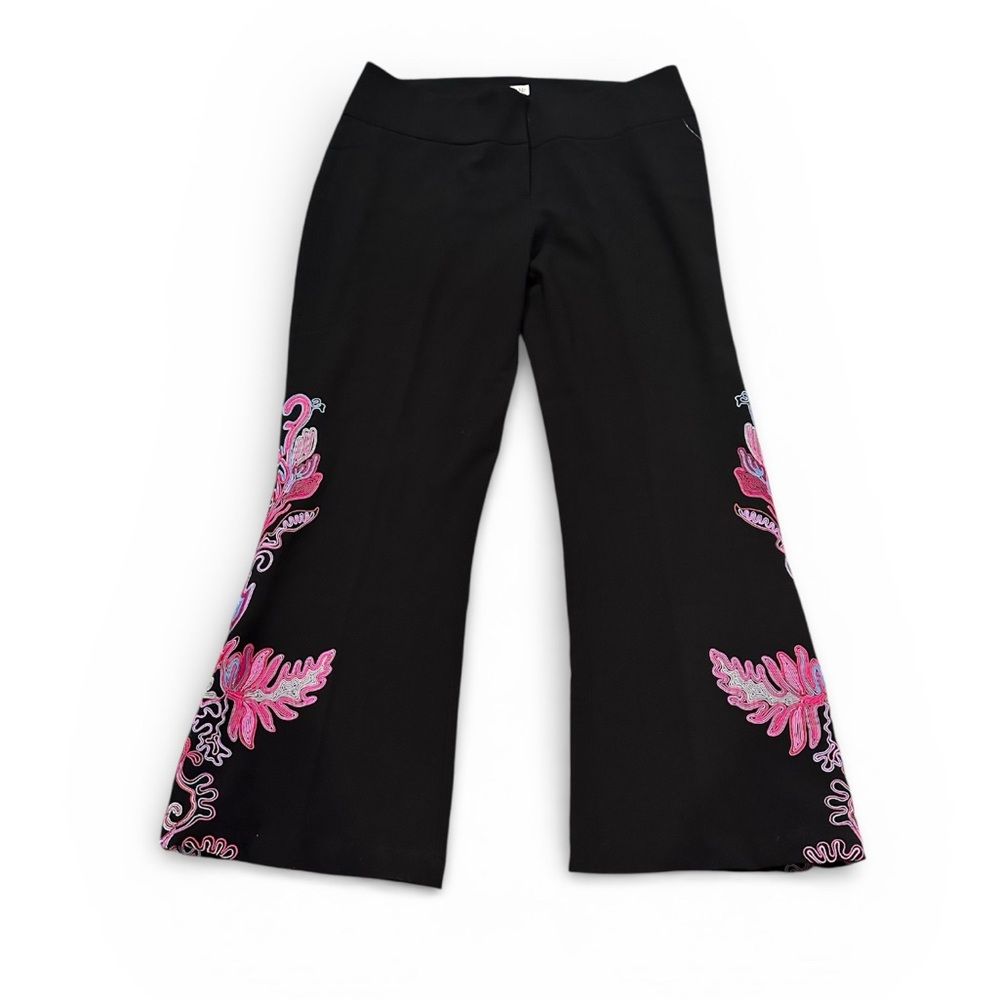 Cache Black Pink Blue Fairy Embroidered Flare Trouser Pants Slacks Whimsigoth 14 - Picture 4 of 11